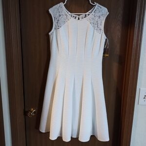 A line white textured dress